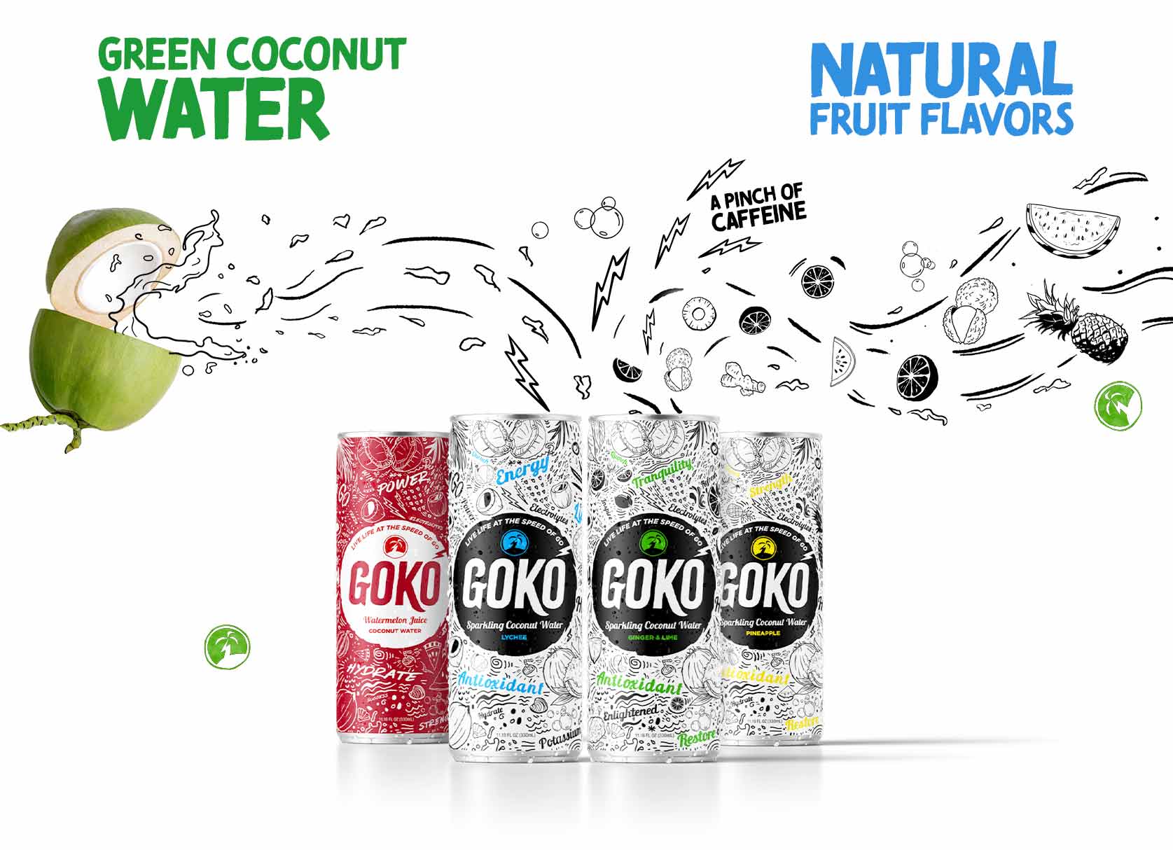 GoKo Energy - Green coconut water with natural fruit flavors